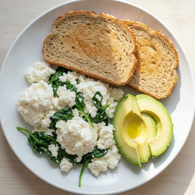 Egg White Scramble with Spinach and Cottage Cheese