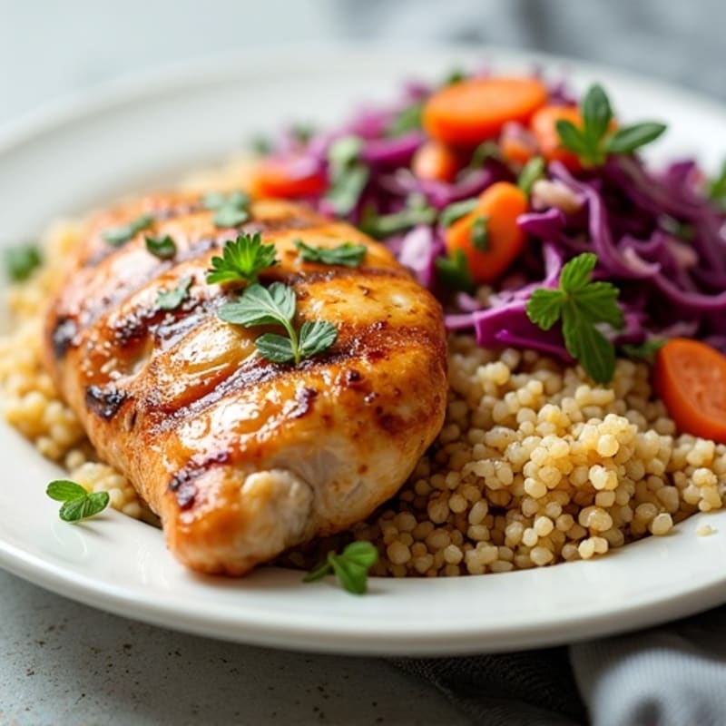 Grilled Chicken Breast with Crunchy Cabbage Slaw and Quinoa