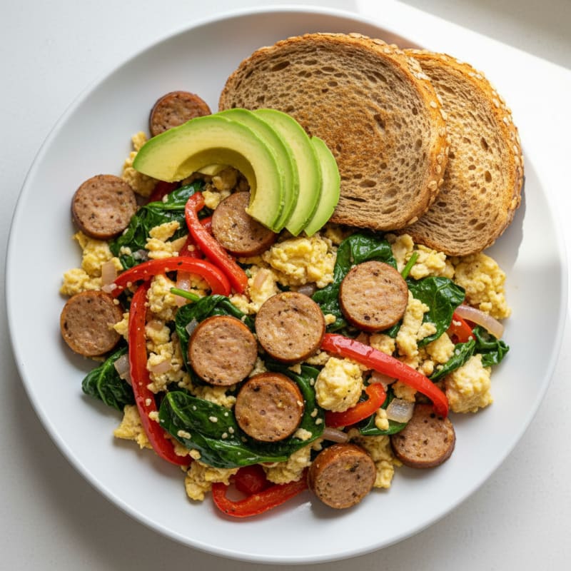 Egg White Veggie Scramble with Turkey Sausage