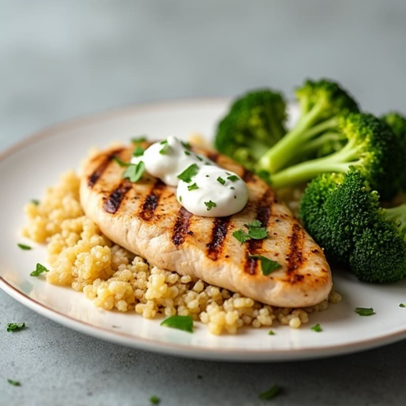 Grilled Chicken Breast with Quinoa and Steamed Broccoli
