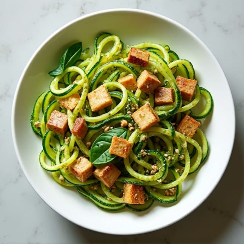 Crisp Zucchini Noodles with Rich Vegan Pesto