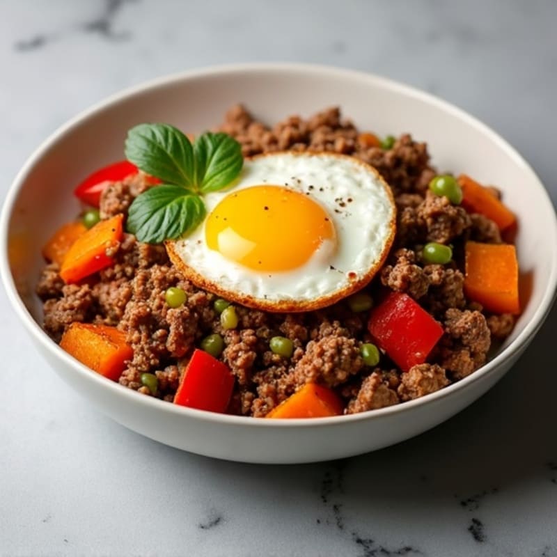 Hearty Ground Beef and Roasted Sweet Potato Hash