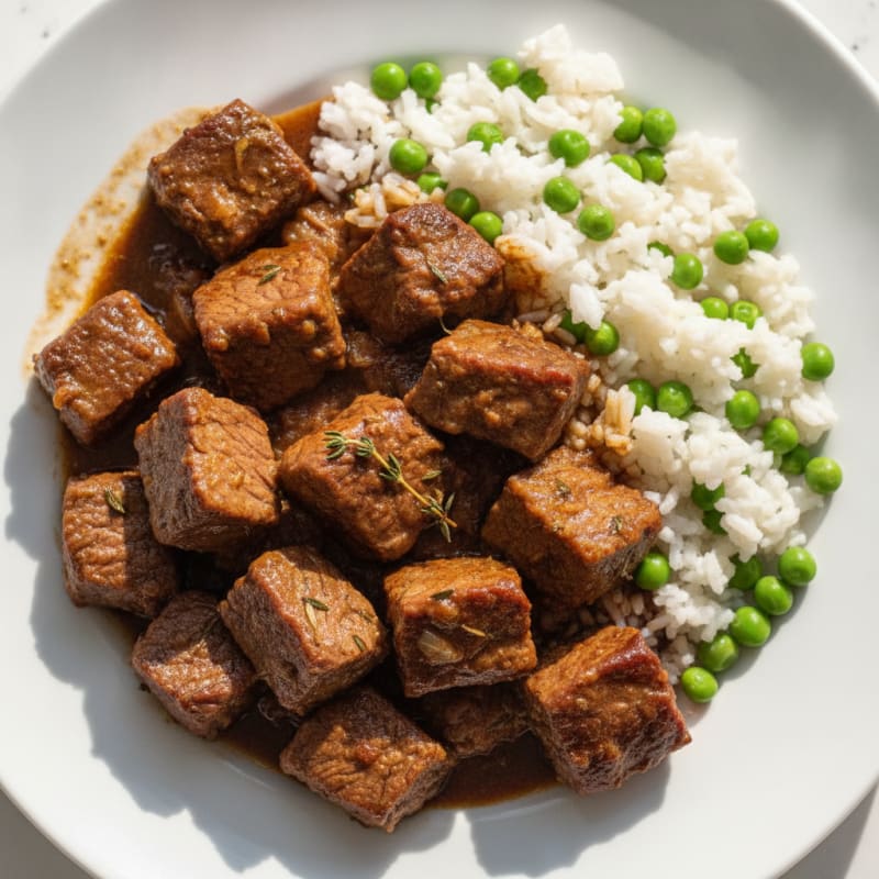 Slow-Cooked Beef Chuck with Rice and Peas