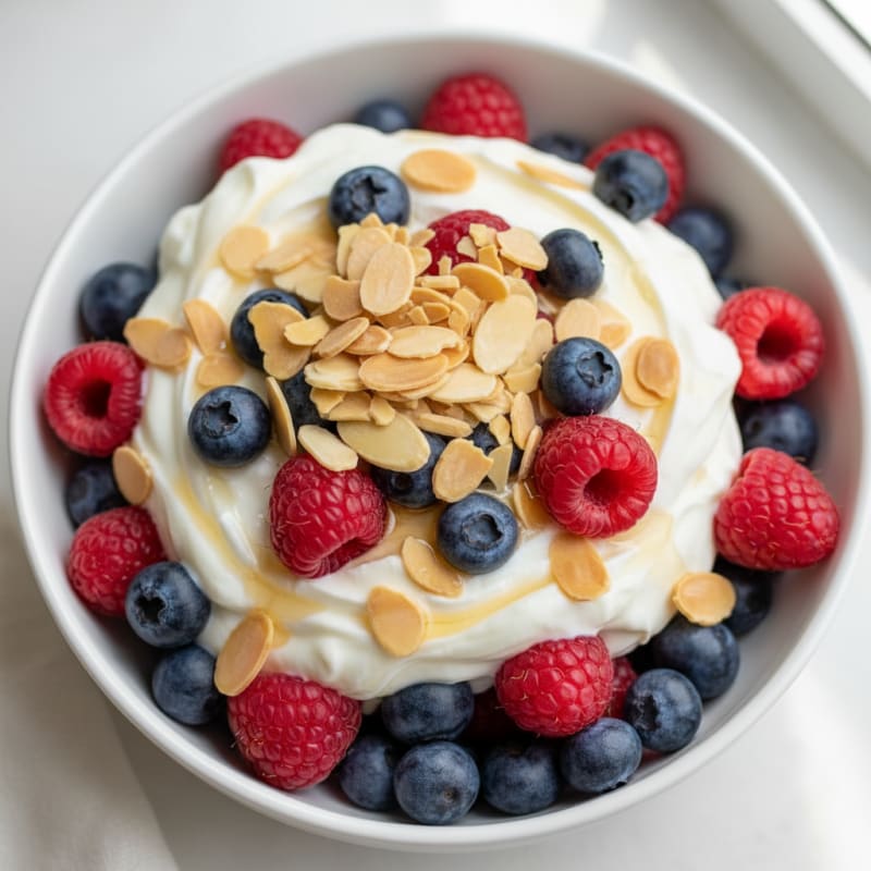Creamy Greek Yogurt Parfait with Mixed Berries and Almonds