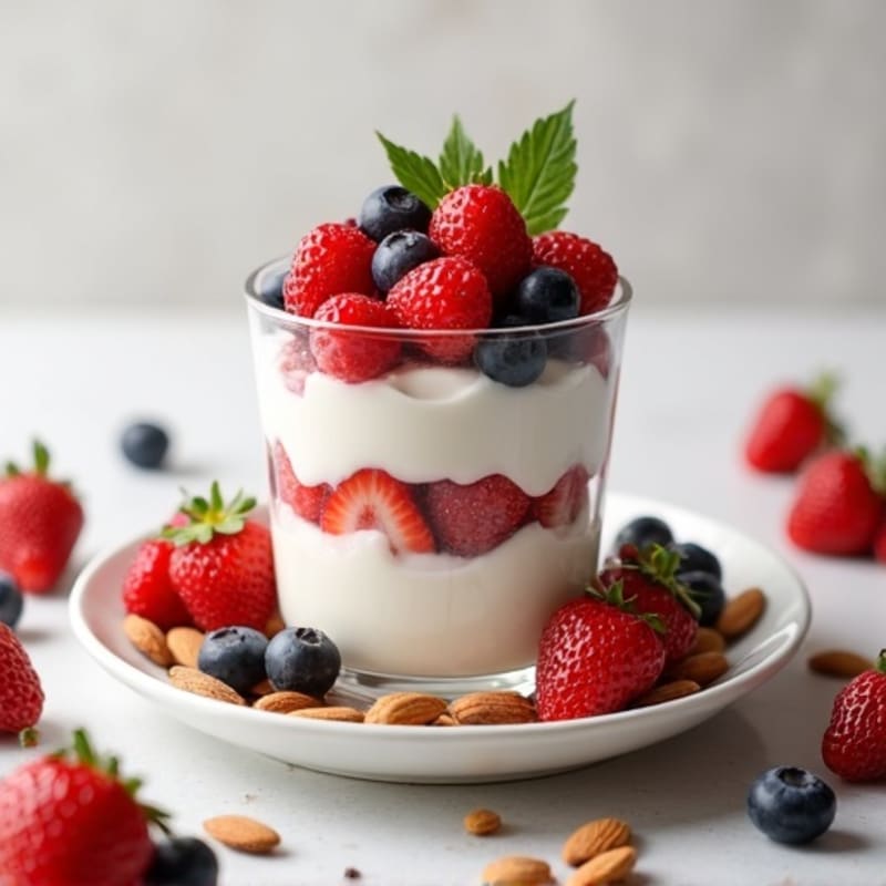 Greek Yogurt Protein Parfait with Mixed Berries and Almonds