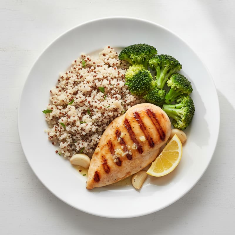 Grilled Chicken Breast with Steamed Broccoli and Quinoa