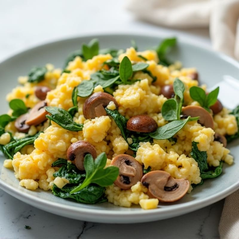 Egg White and Turkey Spinach Scramble with Sautéed Mushrooms