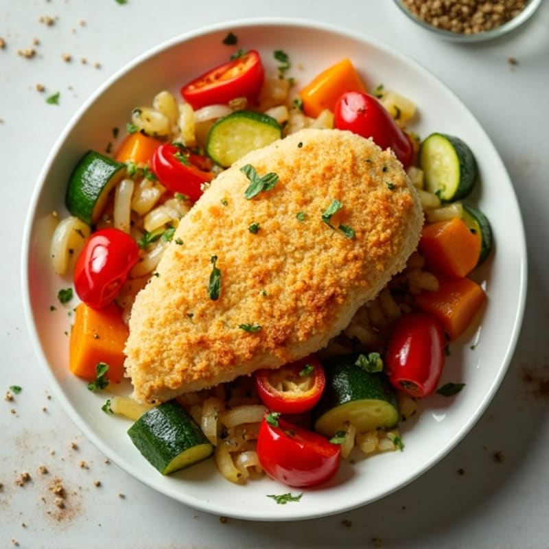 Crispy Chicken and Vegetable Skillet with Golden Cornbread Topping