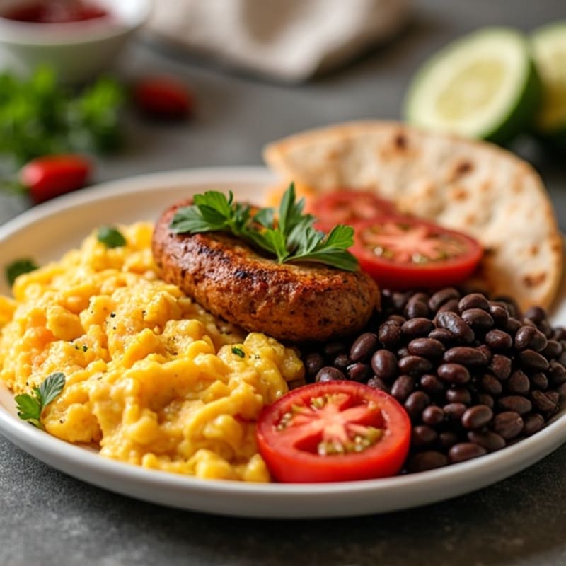 Huevos a la Mexicana with Turkey Sausage and Black Beans