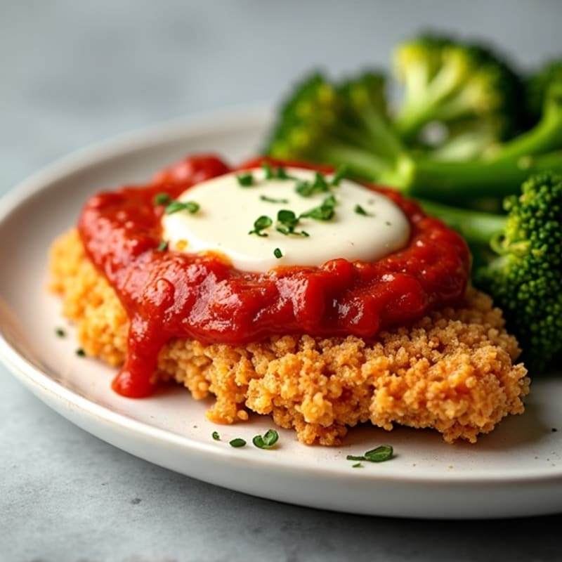 Healthy Crispy Chicken Parmesan with Roasted Broccolini