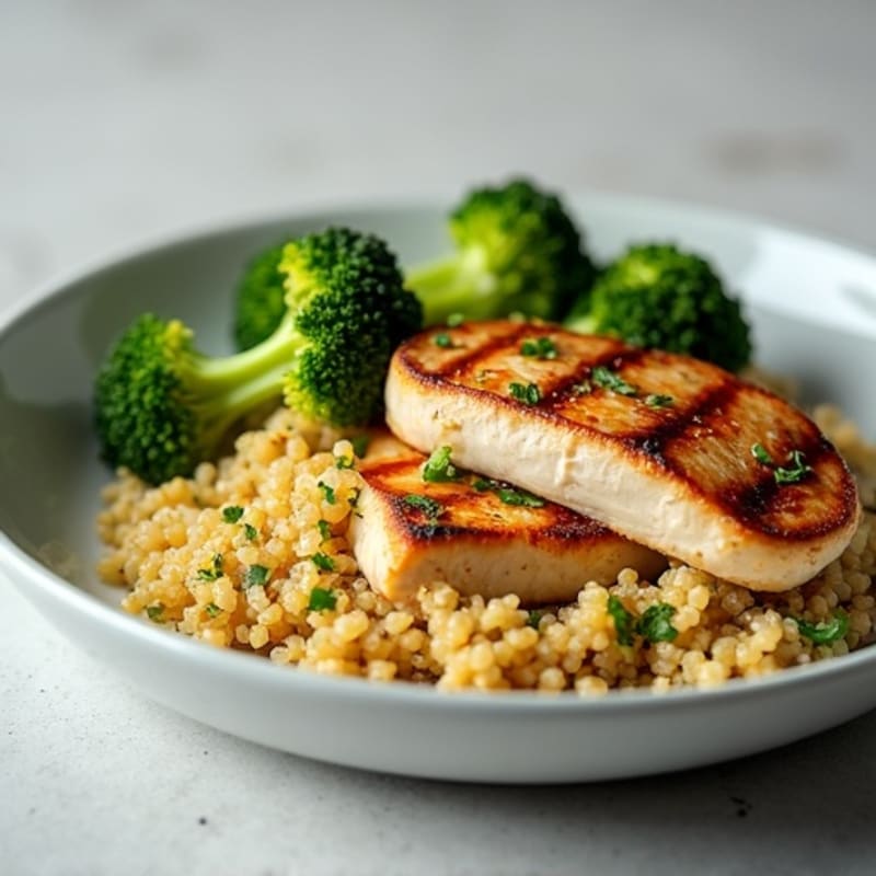 Grilled Chicken Breast with Quinoa and Roasted Broccoli