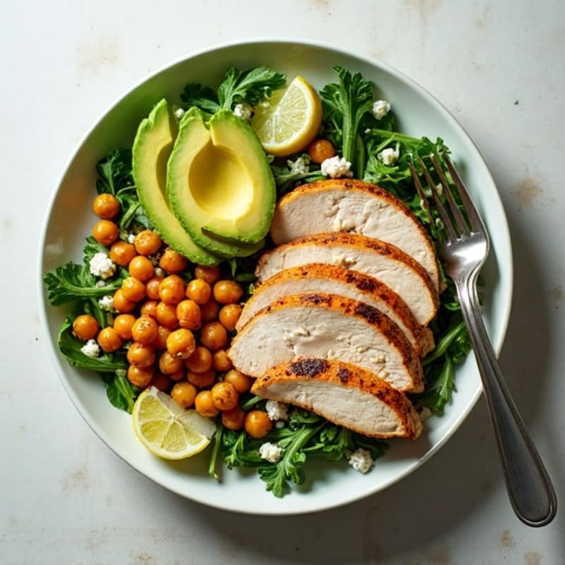 Grilled Turkey Breast Salad with Roasted Chickpeas and Mixed Greens