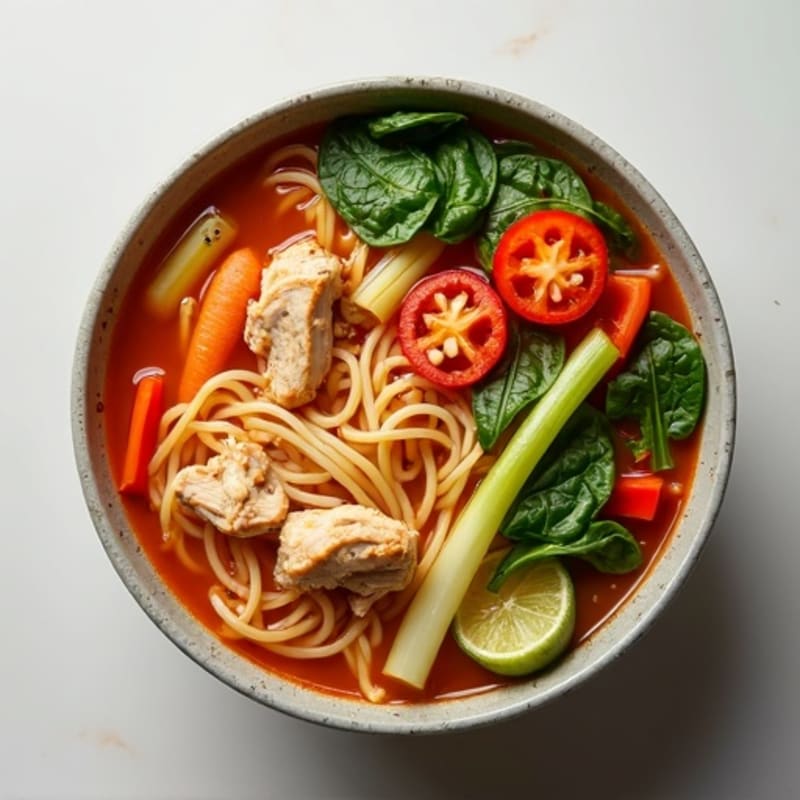 Spicy Sriracha Chicken and Vegetable Noodle Soup