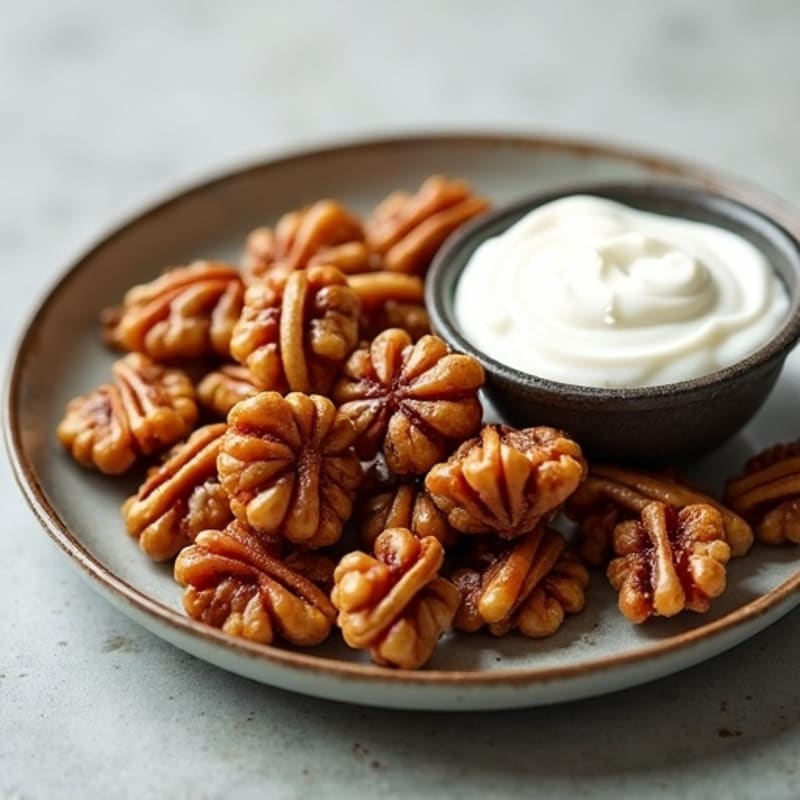 Maple-Cinnamon Roasted Walnuts with Sea Salt and Greek Yogurt Dip