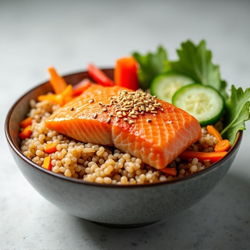 Sesame Salmon Rice Bowl with Crunchy Vegetables