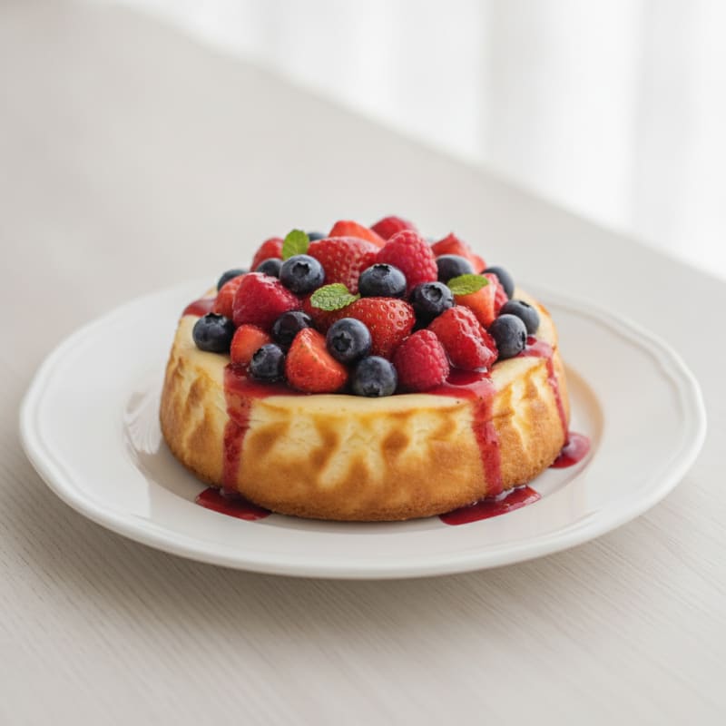 Silky Greek Yogurt Protein Cheesecake with Fresh Berries