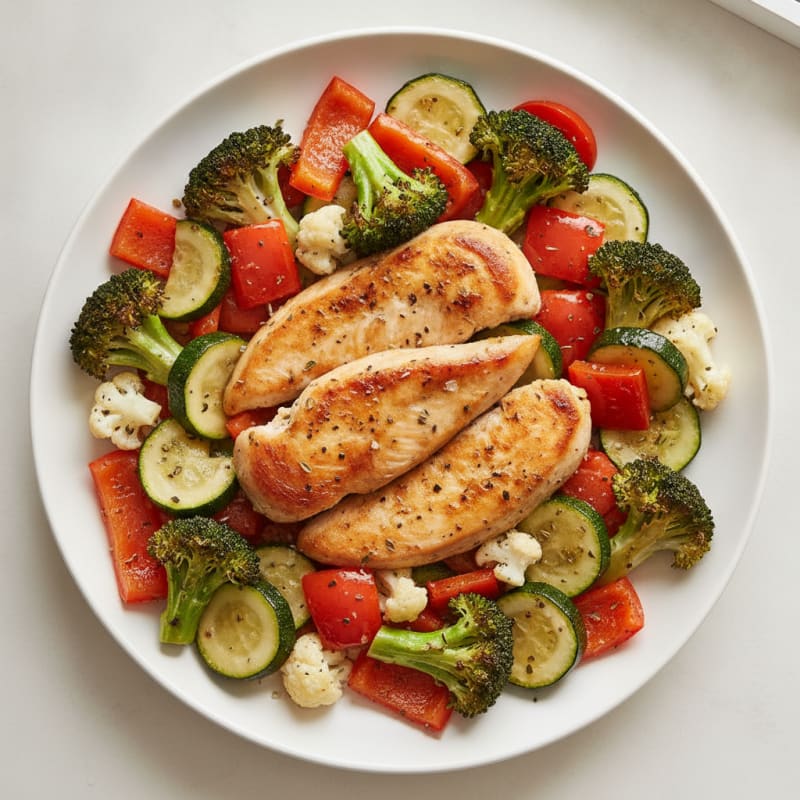 Sheet Pan Lemon-Herb Chicken and Roasted Vegetable Bowl