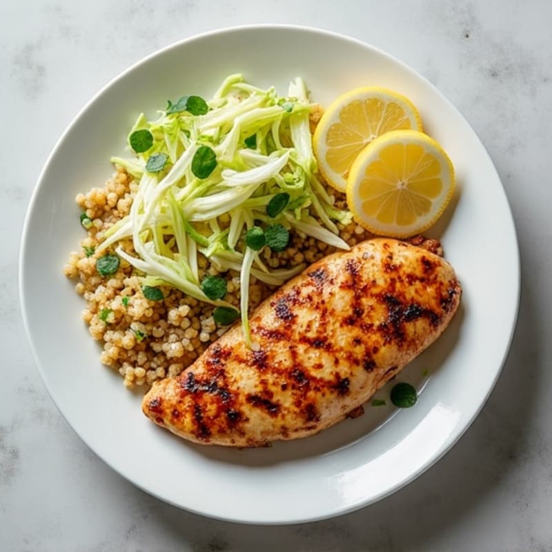 Grilled Chicken Breast with Crunchy Cabbage Slaw and Quinoa
