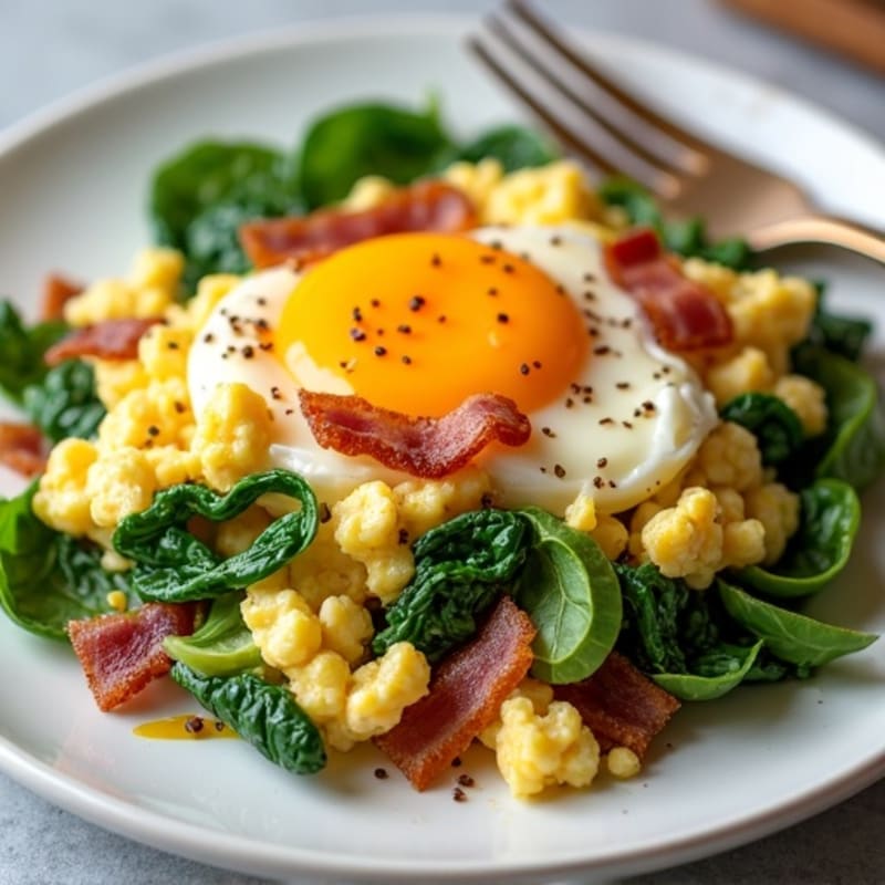Cottage Cheese Scramble with Spinach and Turkey Bacon