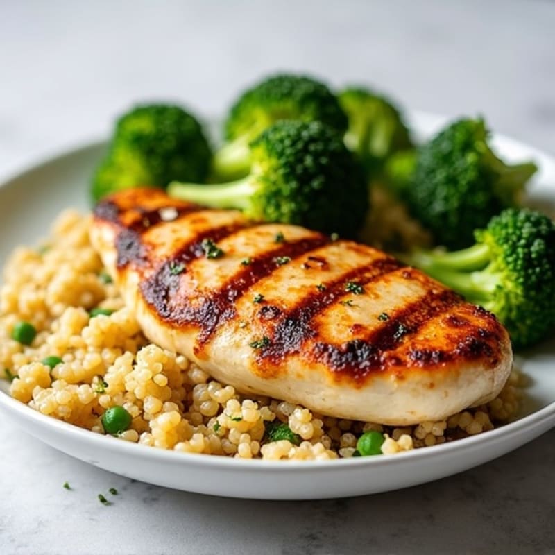Grilled Chicken Breast with Quinoa and Roasted Broccoli