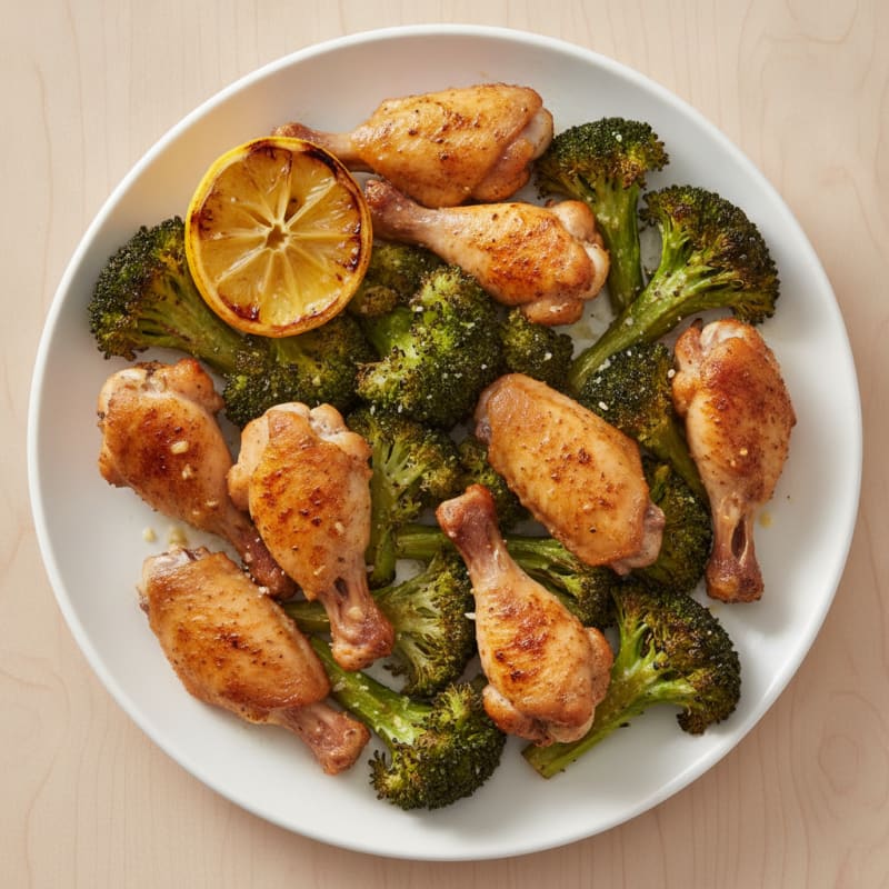 Baked Chicken Wings with Roasted Broccoli