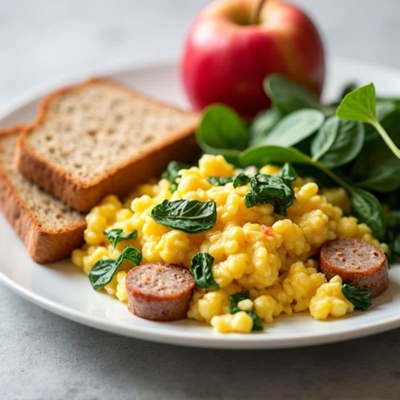 Egg White Scramble with Turkey Sausage and Spinach