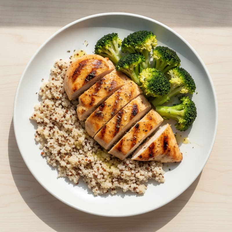 Grilled Chicken Breast with Quinoa and Steamed Broccoli