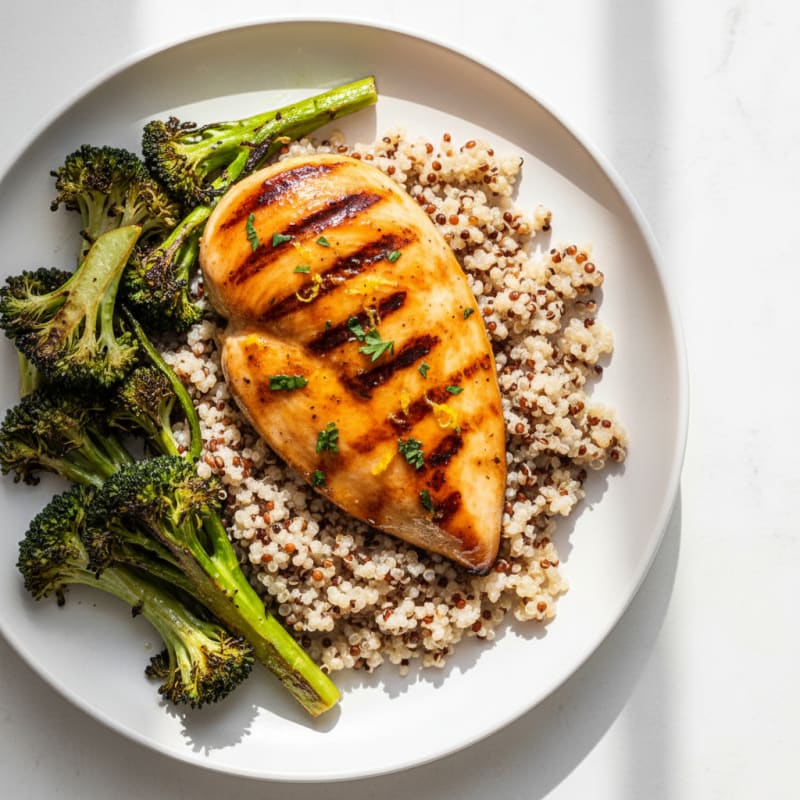 Grilled Chicken Breast with Roasted Broccoli and Quinoa