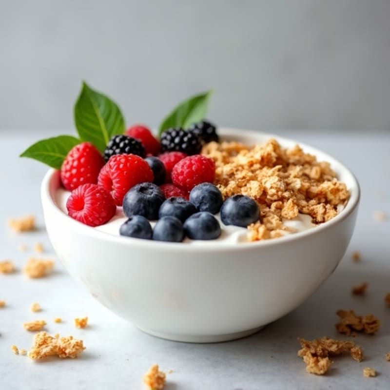 Creamy Protein Yogurt Bowl with Fresh Berries and Crunchy Granola