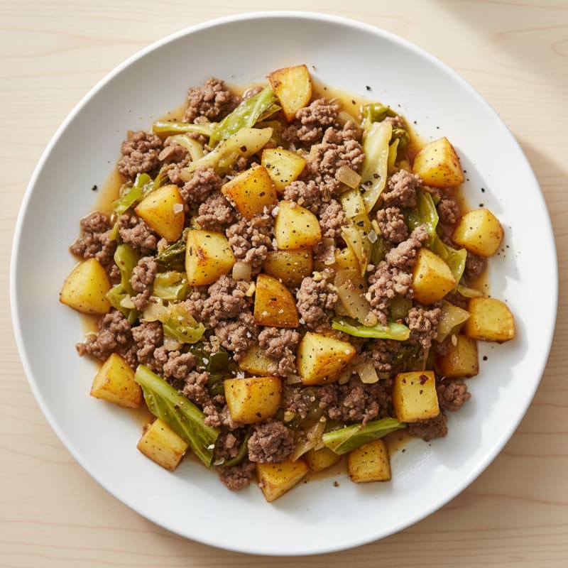 Ground Beef and Cabbage Skillet with Roasted Potatoes