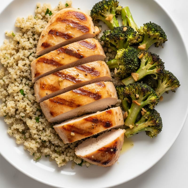 Grilled Chicken Breast with Quinoa and Roasted Broccoli