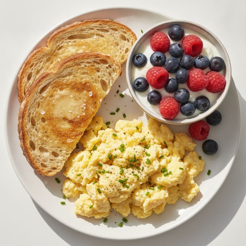 High-Protein Eggs with Berries and Sourdough Toast
