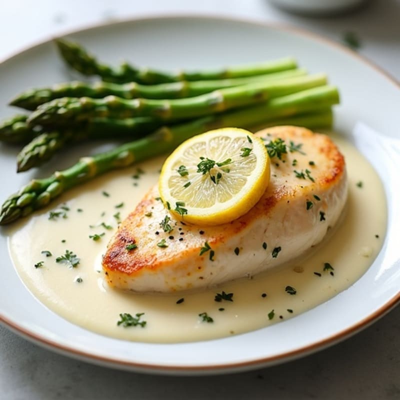 Creamy Lemon Garlic Chicken with Roasted Asparagus