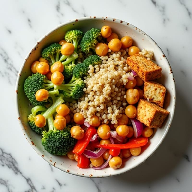 Crispy Roasted Chickpea and Vegetable Power Bowl with Creamy Lemon-Herb Dressing