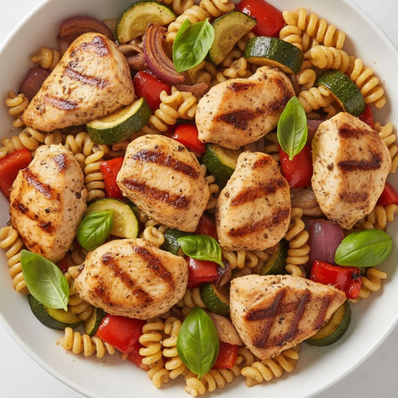 Grilled Chicken Pasta Salad with Roasted Vegetables