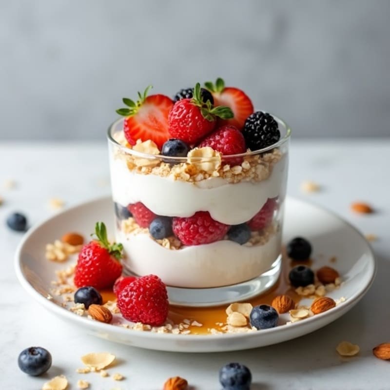 Creamy Greek Yogurt Parfait with Mixed Berries and Almonds
