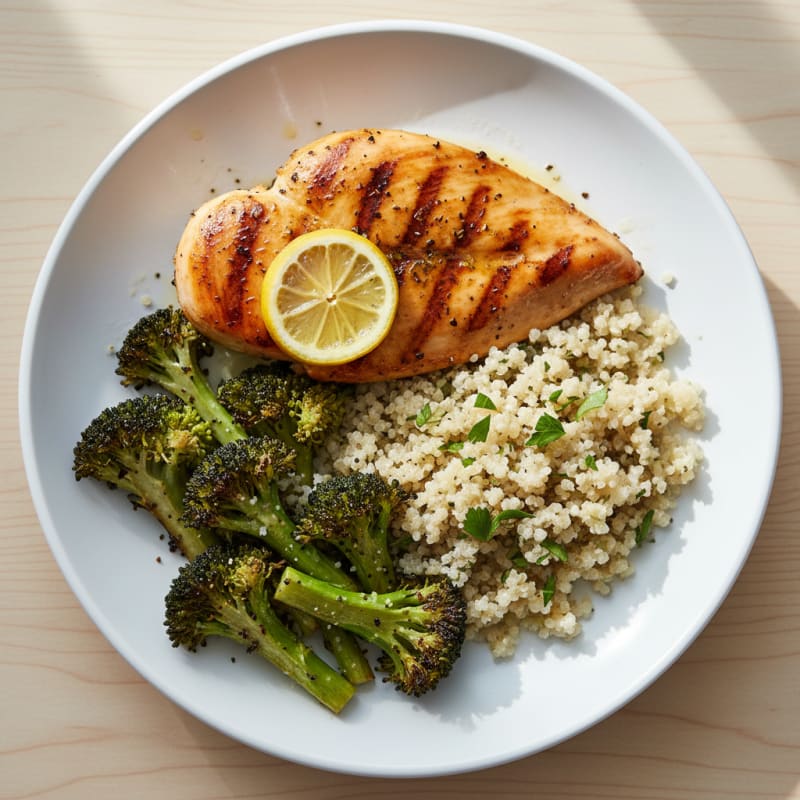 Grilled Chicken Breast with Quinoa and Roasted Broccoli