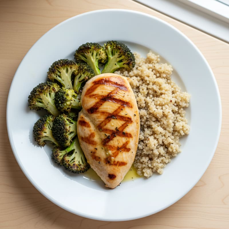 Grilled Chicken Breast with Roasted Broccoli and Quinoa