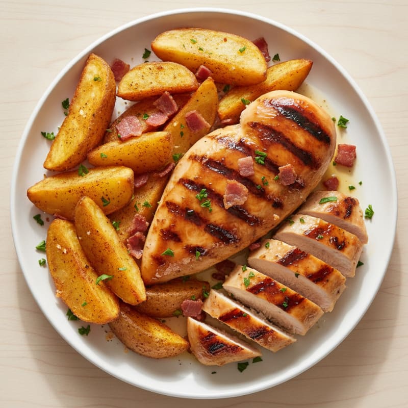 Grilled Chicken Breast with Roasted Potato Wedges
