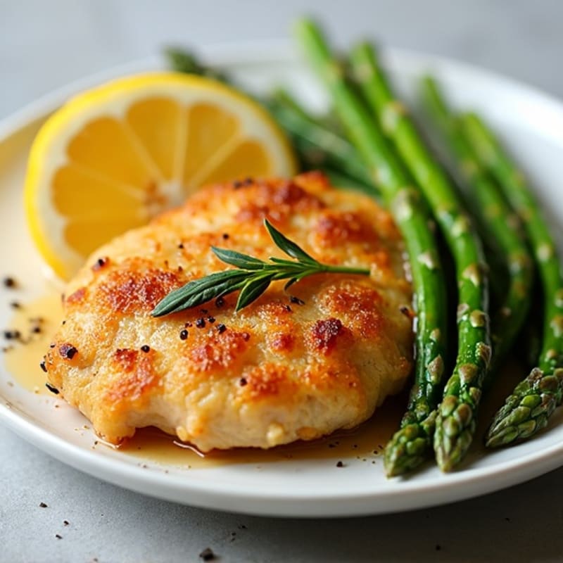 Crispy Lemon Garlic Chicken Breast with Roasted Asparagus