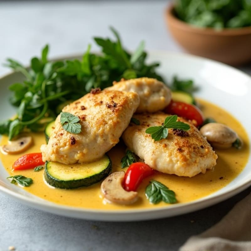 Creamy Coconut Green Curry Chicken with Fresh Vegetables