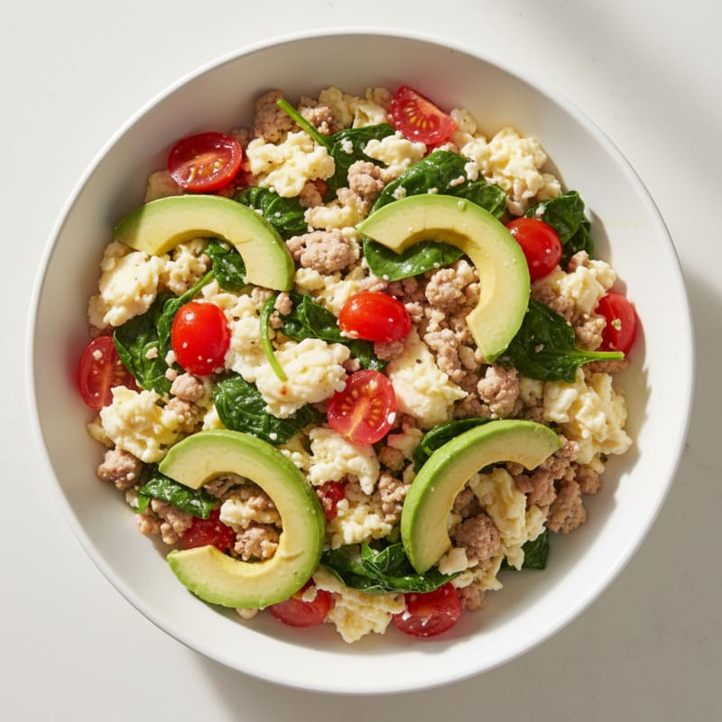 Egg White and Turkey Spinach Scramble with Fresh Tomatoes