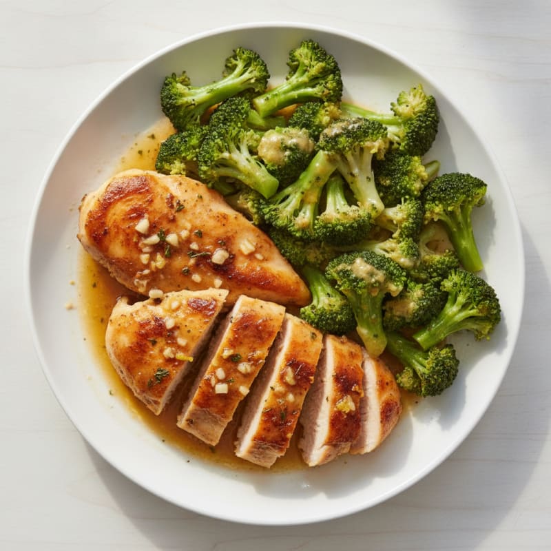 Seared Lemon Garlic Chicken Breast with Steamed Broccoli