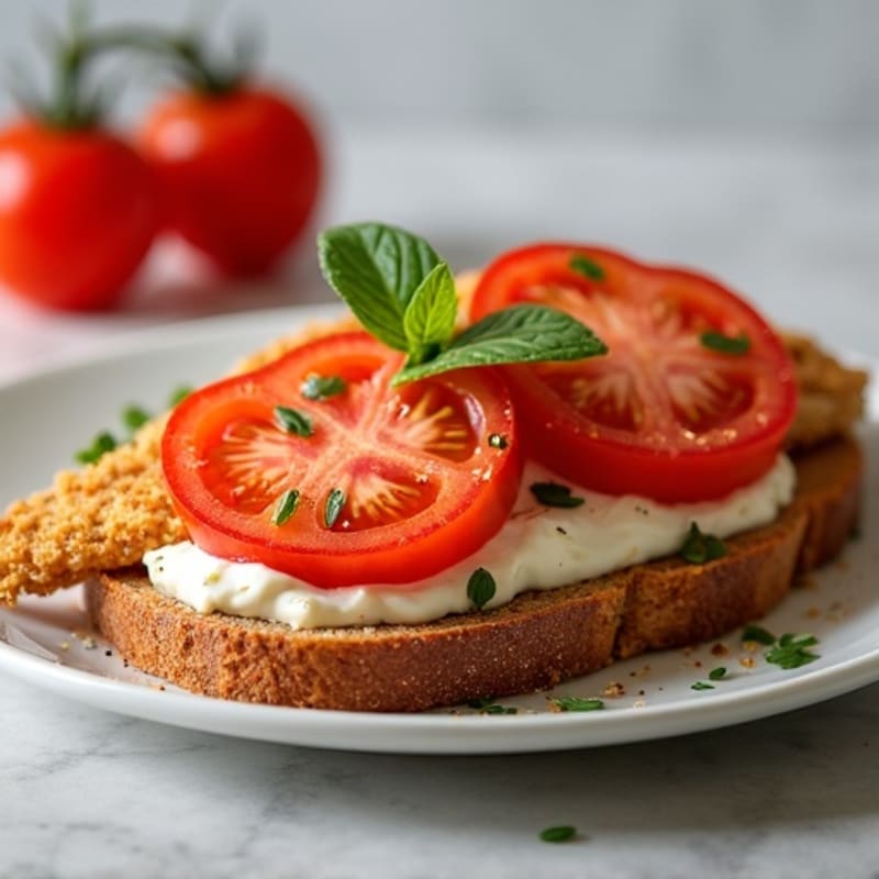 Crispy Chicken with Creamy Cottage Cheese Toast and Fresh Tomatoes
