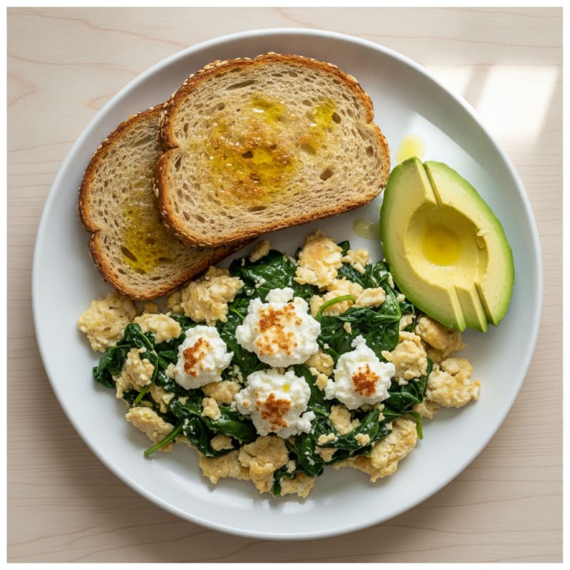 Egg White Spinach Scramble with Cottage Cheese