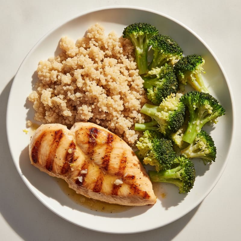 Grilled Chicken Breast with Quinoa and Steamed Broccoli