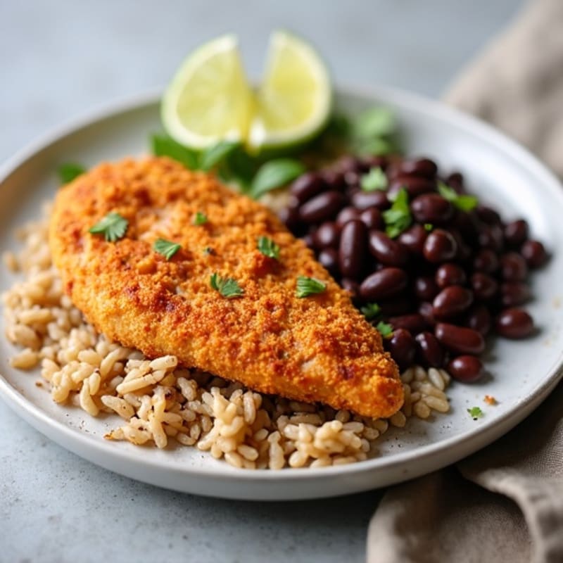 Crispy Chicken with Zesty Black Beans and Brown Rice