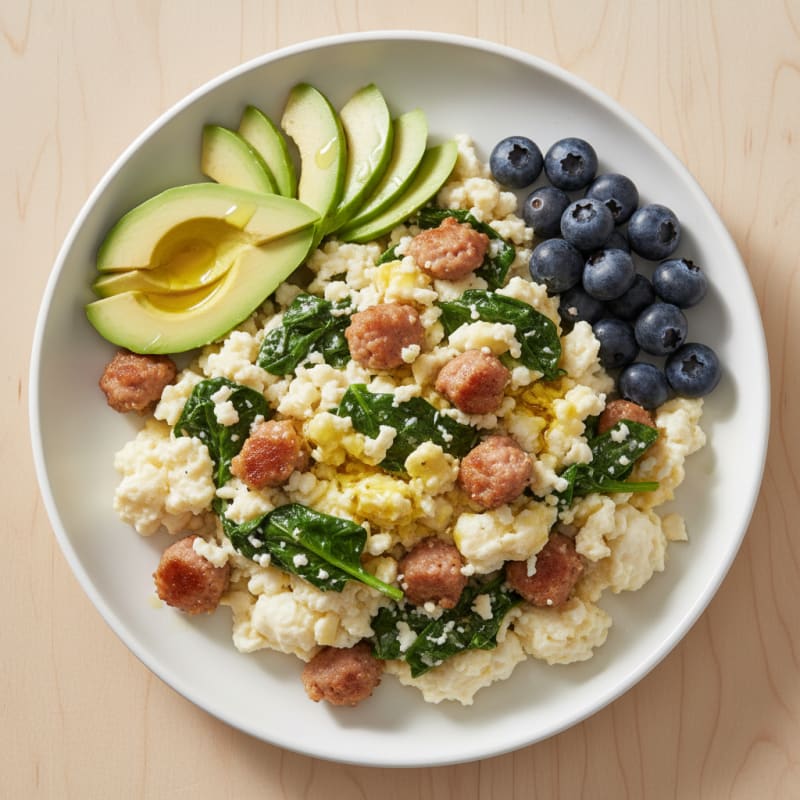 Egg White and Turkey Sausage Scramble with Spinach