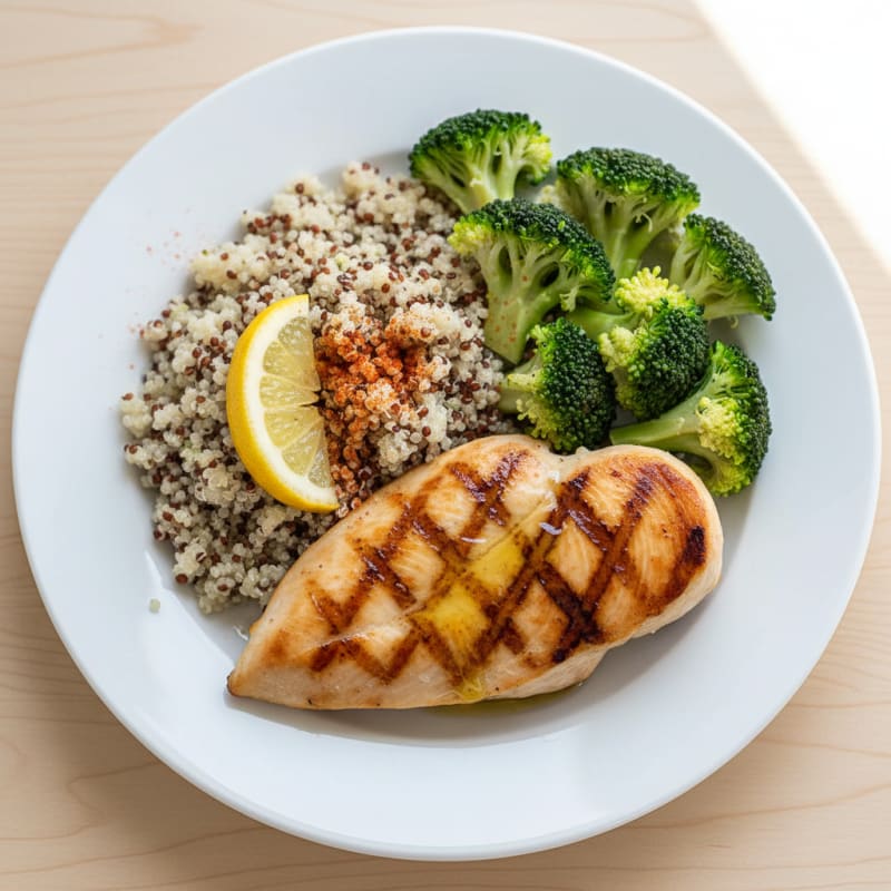 Grilled Chicken Breast with Quinoa and Steamed Broccoli