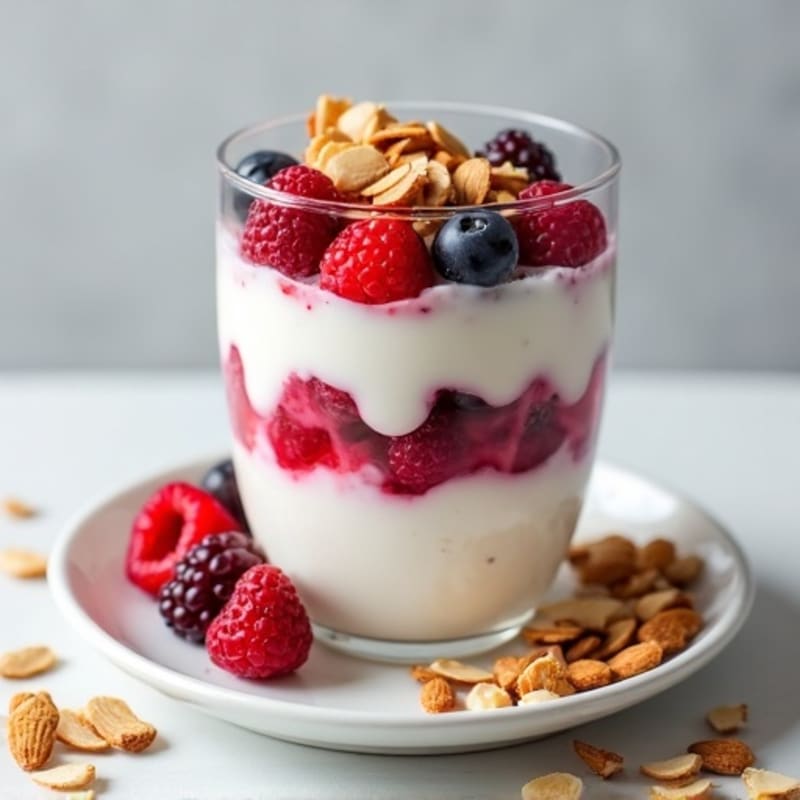 Greek Yogurt Protein Parfait with Mixed Berries and Almonds